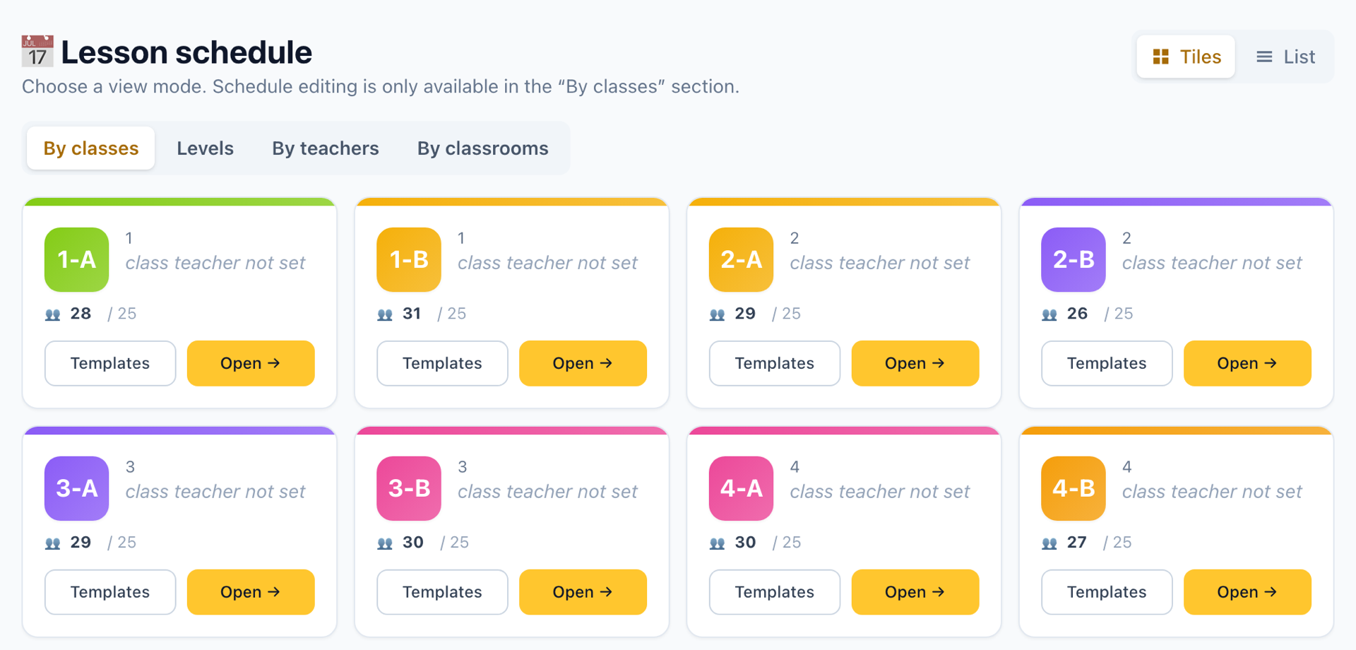 Lesson schedule